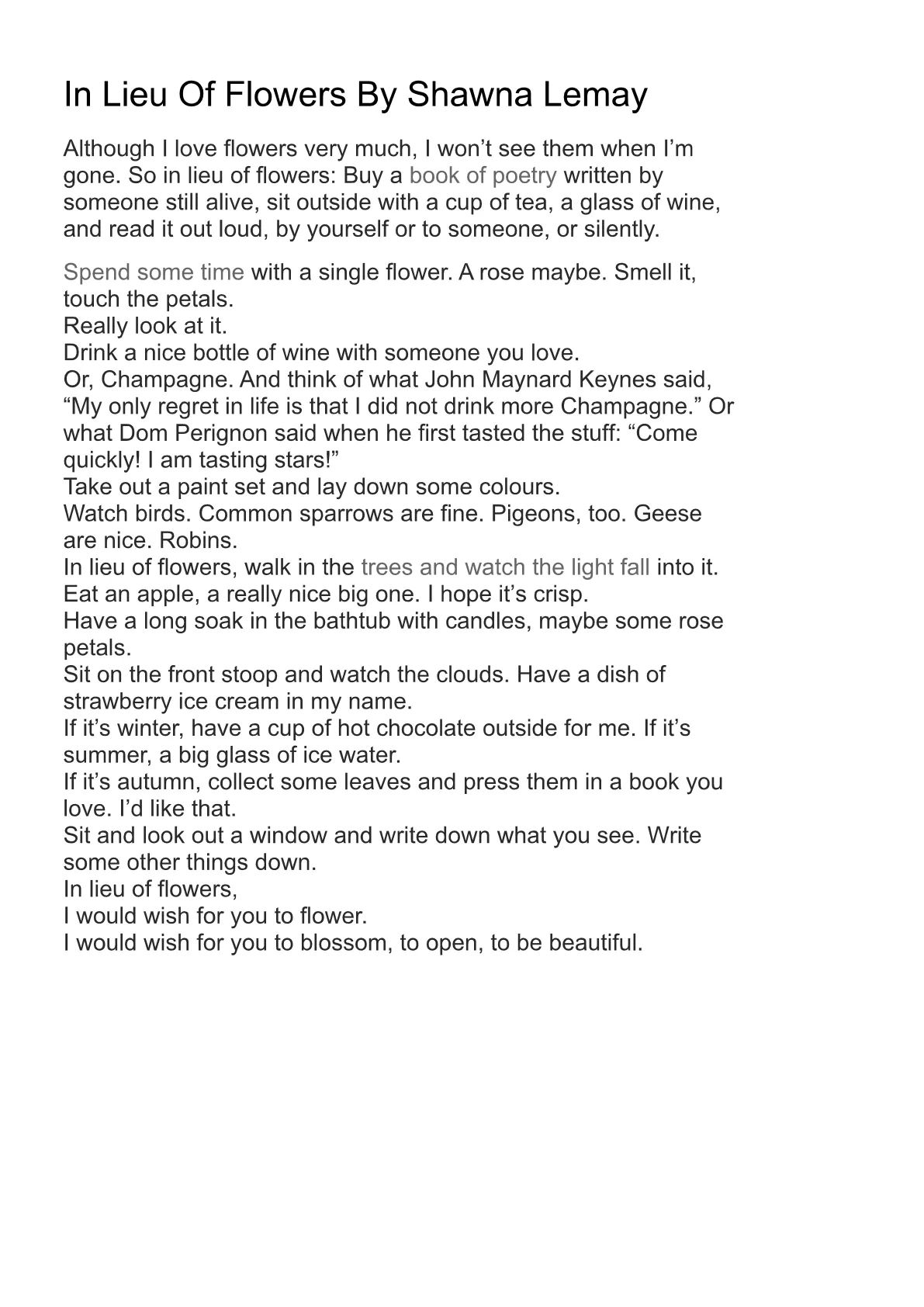 In Lieu Of Flowers By Shawna Lemay Pick Me Up Poetry